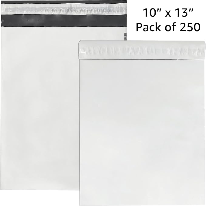 Colored Poly Mailers Pack of: Be creative with your packaging with Colored mailers (White, 10" x 13" pack of 200)