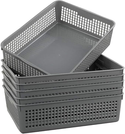 A4 Size Plastic Basket, Desktop File Storage Organization Tray, Set of 6 (Grey)