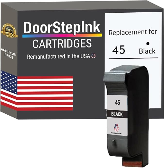 DoorStepInk Remanufactured in The USA Ink Cartridge Replacements for HP 45 51645 51645A Black for HP Printer Color Copier 110, 120, 140, 145, 150, 155, 160, 170