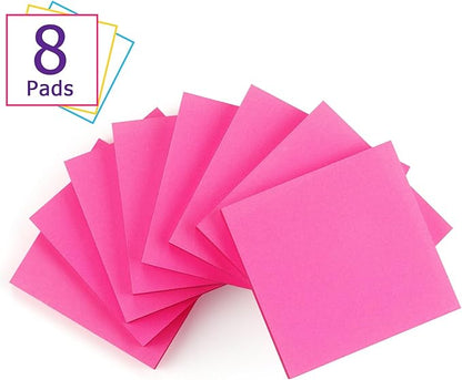 Sticky Notes 3x3 Self-Stick Notes Bright Colors Sticky Notes 8 Pads 80 Sheet/Pad (Rose Red)