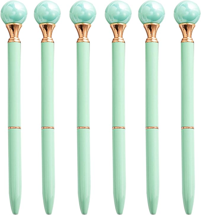 6 Pieces False Pearl Decoration Twist Metal Ballpoint Pen Ball Pen 1.0 MM Black Ink