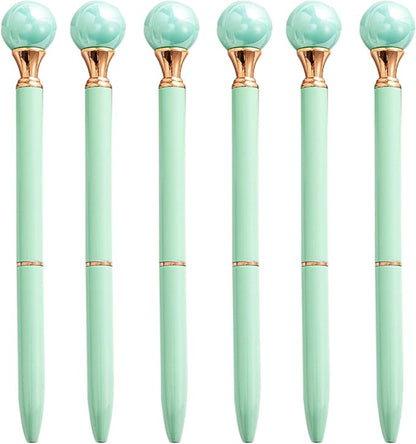 6 Pieces False Pearl Decoration Twist Metal Ballpoint Pen Ball Pen 1.0 MM Black Ink