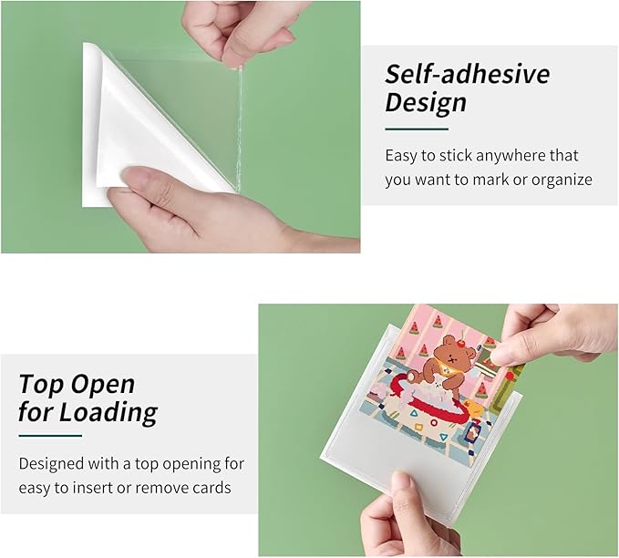 52 Pack Index Card Pockets with Top Open, 3 x 3 Inch Adhesive Label Pockets Clear Plastic Index Card Holder for Organizing, Storage Bins, Library Cards, Notes