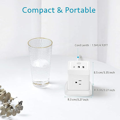 BEVA Power Strip with USB - 5ft Long Extension Cord with 4 Widely Spaced Outlets and 3 USB Ports Cube Desktop Charging Station, Overload Protection, Compact for Travel, Cruise Ship and Dorm