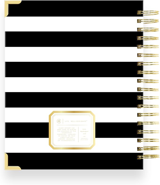 Day Designer 2025 Daily Planner – Premium Planner for Stylish Organization. Combines Monthly Calendar, Hourly Schedule, To-Do List, Gratitude, Goal Setting, Inspirational Quotes, Stickers & More. Elegant laminated Cover with Gold Accents (Black Stripe)