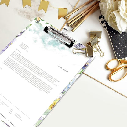 WAVEYU Cute Hardboard Office Clipboard, Clipboard with Low Profile Clip Designed for Students Classroom School and Office Use(12.5"x9"), Yellow Flower