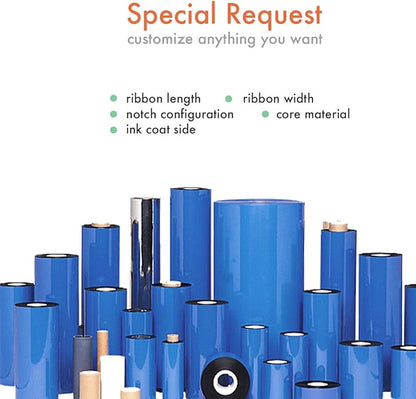 3 Rolls Wolfbarco 2.52" x 1476' (64mm x 450m) Black Premium Resin-Enhanced Wax Thermal Transfer Ribbon Compatible with Zebra,TEC, INTERMEC,Citizen,TSC,GODEX,ARGOX Printers