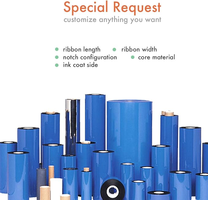 36 Rolls Wolfbarco 2.52" x 1476' (64mm x 450m) Black Premium Resin-Enhanced Wax Thermal Transfer Ribbon Compatible with Zebra,TEC, INTERMEC,Citizen,TSC,GODEX,ARGOX Printers