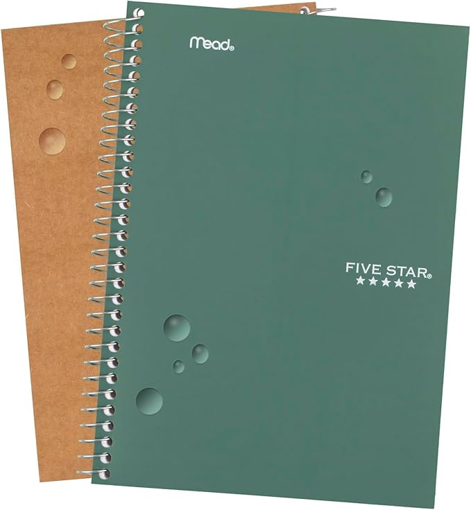 Five Star Spiral Notebook, 2 Subject, College Ruled, 9 1/2" x 6" 80 Sheets, Seaglass Green (840029CH1-ECM)