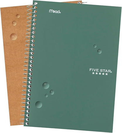 Five Star Spiral Notebook, 2 Subject, College Ruled, 9 1/2" x 6" 80 Sheets, Seaglass Green (840029CH1-ECM)