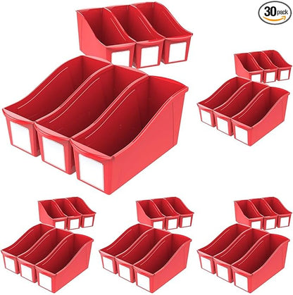 Storex Large Book Bin, 14.3 x 5.3 x 7 Inches, Red, Case of 6 (71116U06C), 14.3 x 5.3 x 7 Inches, 30-Pack