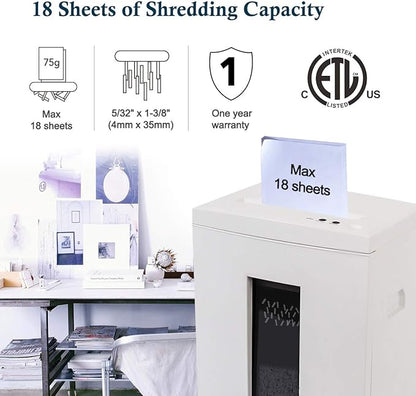WOLVERINE 18-Sheet Shredders for Home Office Heavy Duty P-4 Security Level Crosscut Paper Shredder Paper/CD/Card Ultra Quiet Paper Shredder for Home with 6 Gallons Pullout Waste Bin SD9113(White ETL)