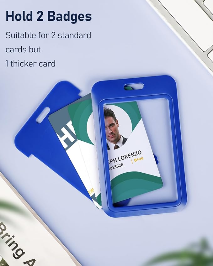 Uniclife 6 Pack Sliding ID Badge Holder Vertical Hard Plastic Case with Clear Window Blue Card Protector Pouch for Office School ID Credit Cards Proximity Key Cards Driver’s Licenses and Passes