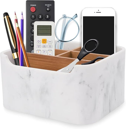 Desk Organizer, Marble Remote Holder for Table, Modern Office Controller Pen Phone Holder Organizer, Stylish Caddy and Storage Accessories for Bedside Nightstand Desktop Coffee Table