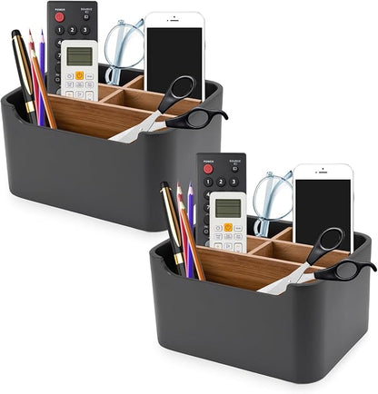 Stylish Desk Organizers and Remote Control Holders in Black, Pen Phone Holder Organizer, Multi-Purpose Caddy Storage Accessories for Office Desktop Coffee Table Bedside Nightstand