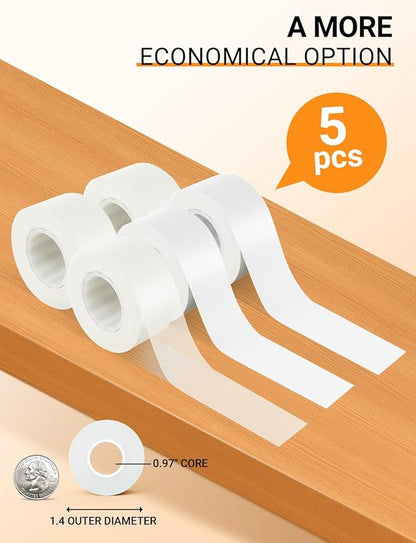 MakeID L1 E1 Q1 Label Maker Tape Refills, 5-Roll 16mm x 4m (0.63" x 13') Continuous Consumables Thermal Laminated Office Labeling Tape Replacement