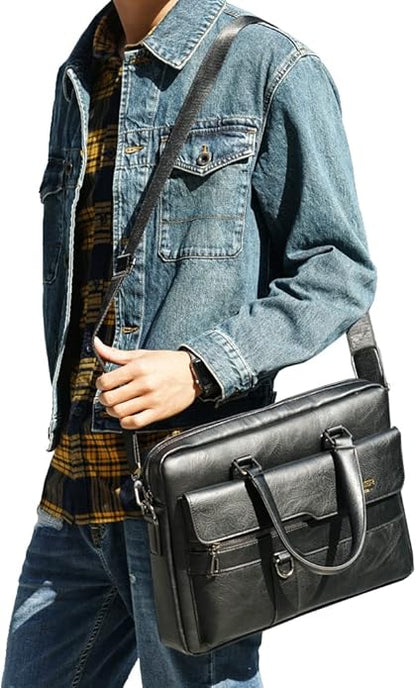 Hebetag Small Leather Sling Shoulder Bag Messenger Pack for Men Women Outdoor Travel Business