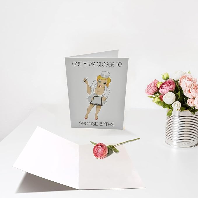 Funny Birthday Card for Women or Men,Birthday Gift for Sister Brother Wife Husband Friend-ONE YEAR CLOSER TO SPONGE BATHS