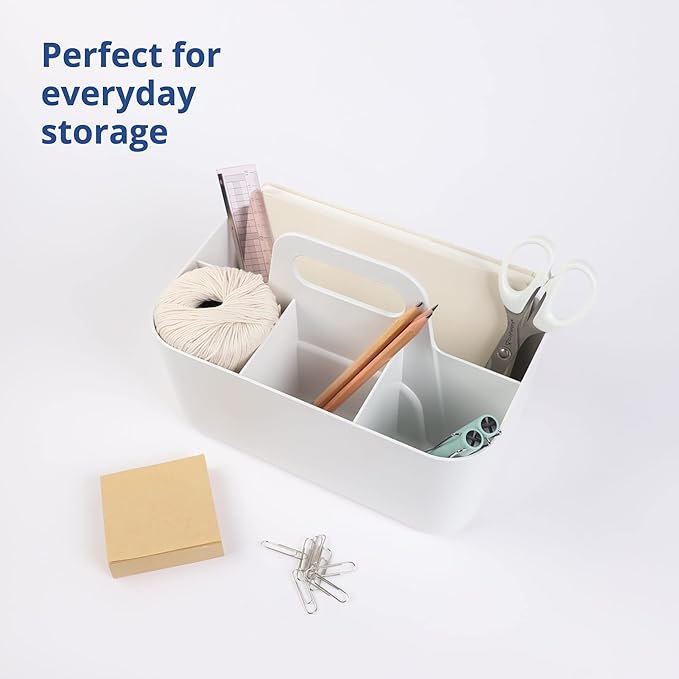 BLUE GINKGO Stackable Organizer Caddy – Korean-Made Portable Tote for Bathroom, Office, Crafts, or School Supplies (Rectangle, White)