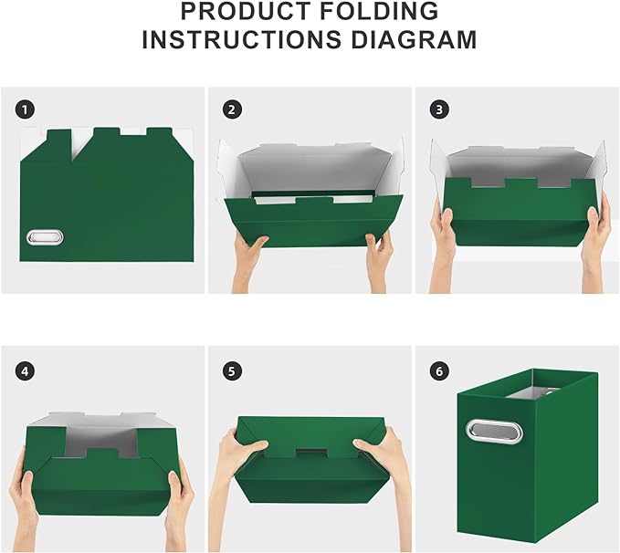 Oterri File Organizer, Small Storage Box, Cardboard File Folder Organizer, Collapsible File Box, Hanging File Organizer for Letter Size, Portable File Box with Handle, Only Box (Dark Green,2 Packs)