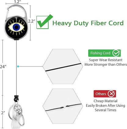 Evil Eye Badge Reel Retractable Heavy Duty with 360°Swivel Carabiner Clip, Cute ID Badge Holder Retractable, ID Card Holder Retractable Keychain Name Badge Clip, Nurse Teacher Gifts