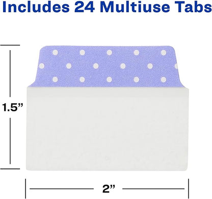 Avery Multiuse Ultra Tabs, 2" x 1.5", 2-Side Writable, Assorted Pastel Dots, 24 Repositionable Tabs (74773)