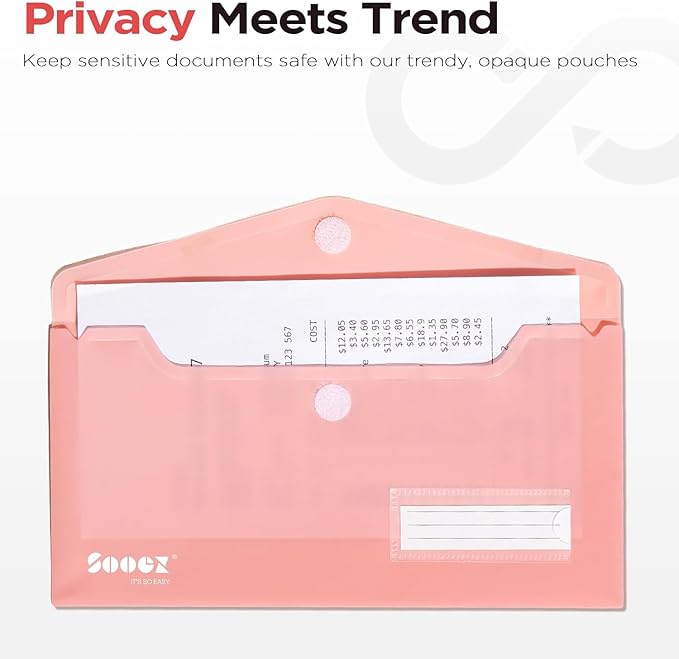 Sooez 20 Pack Reusable Envelopes, Small Pencil Pouch, Pencil Bags Bulk, Receipt Cash Holder, Money Bags, Small Plastic Envelopes, Receipt Envelope for School Office Supplies Travel Accessories