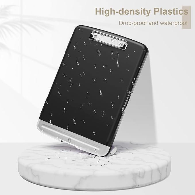 Piasoenc Clipboard with Storage, 8.5 x 11 Organization Box with Pen Holder and A4 Legal Paper Folder, Heavy Duty Plastic, Folio & Side-Opening, Low Profile Clip for Nurses, Teachers, Lawers, Black