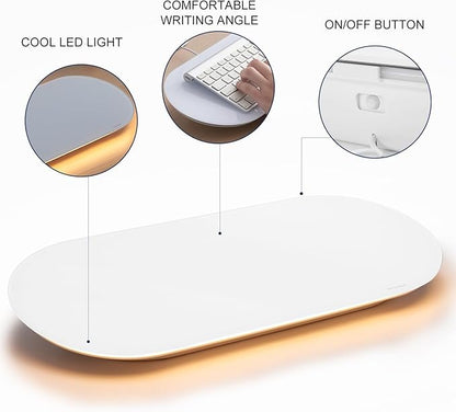 TSJ OFFICE Glass Desktop Whiteboard - 17 X 7 Inches Small Dry Erase Board with Warm White Light, Glass White Board Surface Notepad with 1 Drawer, Desk Organizers for Office, Home, School Supplies