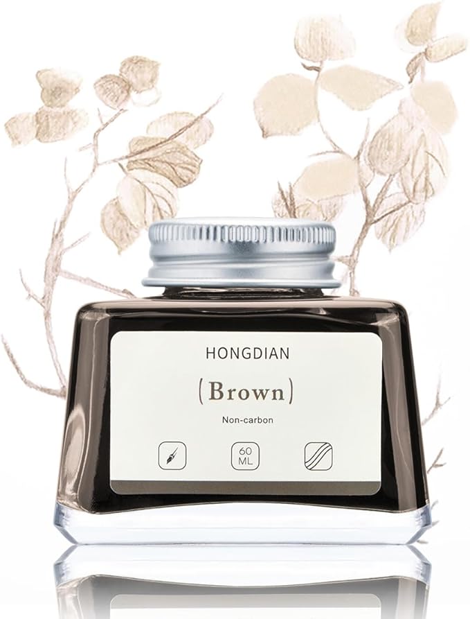 Asvine Hongdian Fountain Pen Bottled Ink Brown, 60ml Fountain Pen Ink Bottled for Writing and Calligraphy, Non Carbon