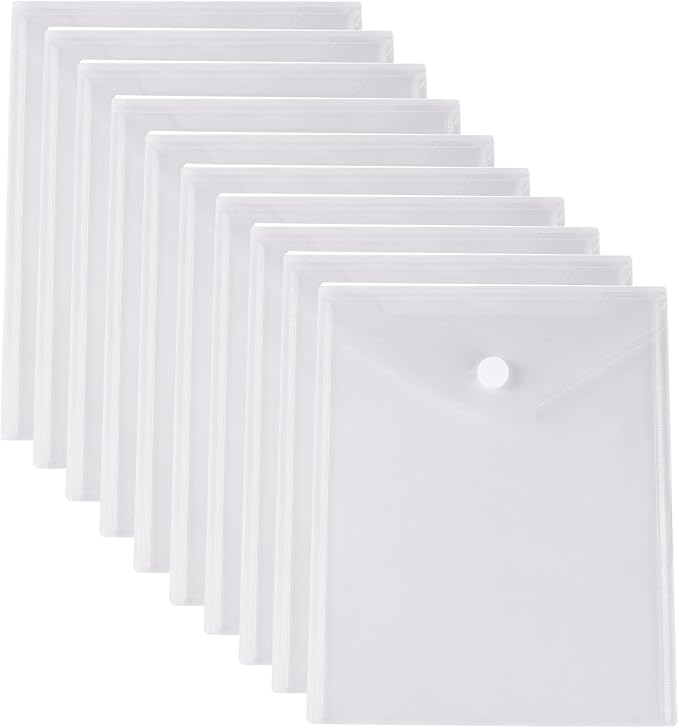 8.5 x 11 Vertical Clear Letter Sized Plastic Envelopes Document File Storage Holder 10 Pack Hook Loop Closure