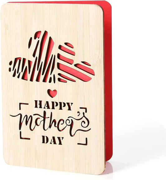 Wooden Mothers Day Card for Mom Gifts,Happy Mother's Day Card,Happy Mother's Day Greeting Cards from Kids,Mother Gifts Card from Daughter or Son(Double Hearts)