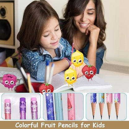 60 Pieces Scented Pencils for Kids Scented Pencils with Erasers Fruit HB Graphite Pencil for School Stationery Party Reward Supplies
