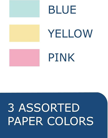 Roaring Spring Colored Index Cards 3"x5", 100 Count, Smooth 100# Index Paper, Ruled on Front, Blank on Back, 3 Colors (Pack of 36)
