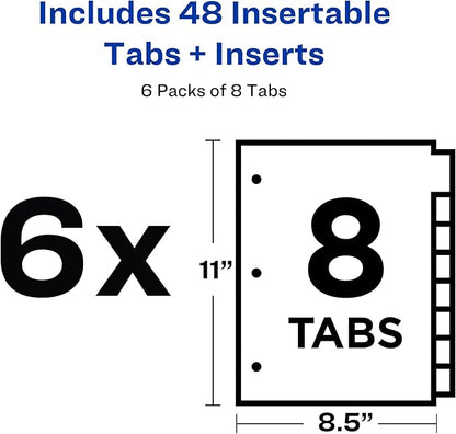 Avery Big Tab Insertable Extra Wide Dividers for 3 Ring Binders, 8-Tab Sets, Clear Tabs, 6 Sets (21940)