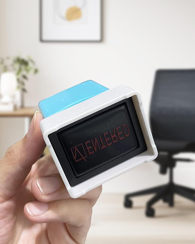 WAFJAMF Entered Stamp–Message Stamp Pre-Inked Office Stamp Refillable Red Ink Preinstalled-Medium