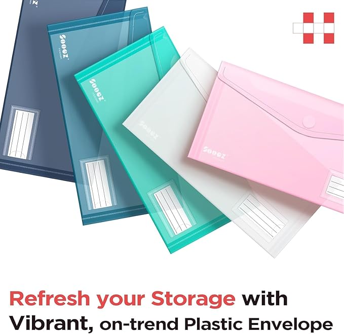 Sooez 20 Pack Reusable Envelopes, Small Pencil Pouch, Clear Pencil Case, Pencil Bags Bulk, Receipt Cash Holder, Small Plastic Envelopes, Receipt Envelope for School Office Supplies Travel Accessories