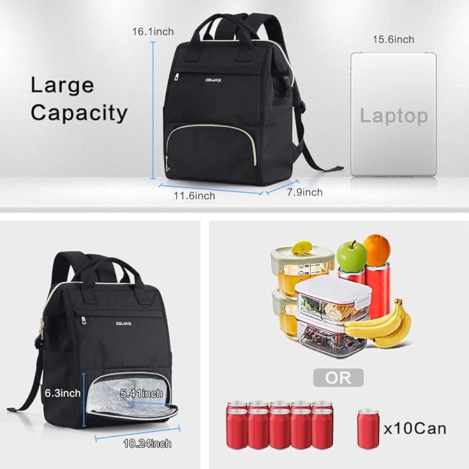 OIWAS Lunch Backpack for Women, 15.6 inch Laptop Backpack Insulated with USB Port for Men Travel Work Travel Picnics Hiking