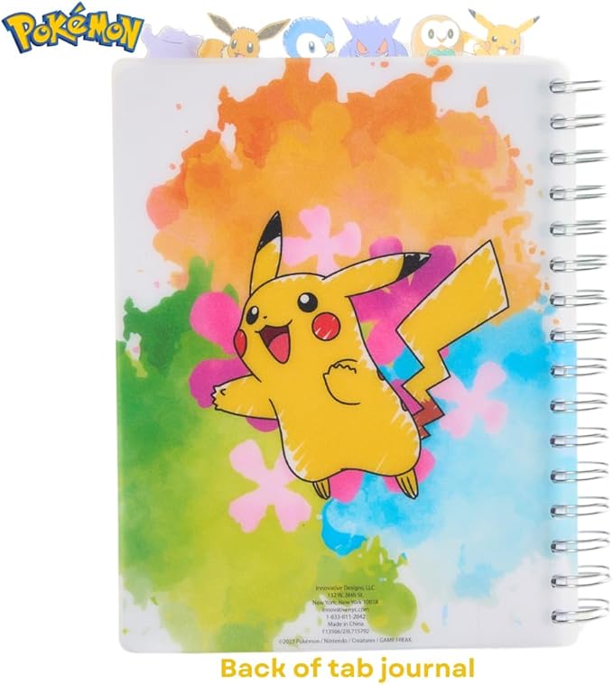 Innovative Designs Pokémon Tab Journal Notebook for Kids, Spiral Bound, 144 Lined Pages, 8 x 7 inches