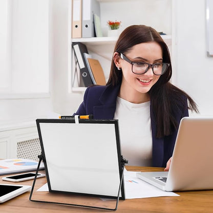 Small Magnetic Desktop White Board – Portable Mini Easel Dry Erase Whiteboard for Students Double Side to Do List Dry Erase Board with Stand for Office, School, Home 10 x 10 inches