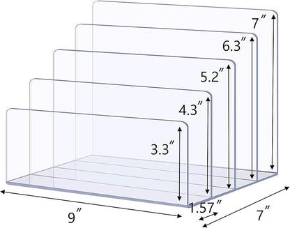 Sooyee File Organizer for Desk, Mail Organizer Countertop,4-Section File Holder for Home Office,Book Organizer,Acrylic Desk Organizer for Letter, Document, Notebook, Binder, Purse, Palette,Clear