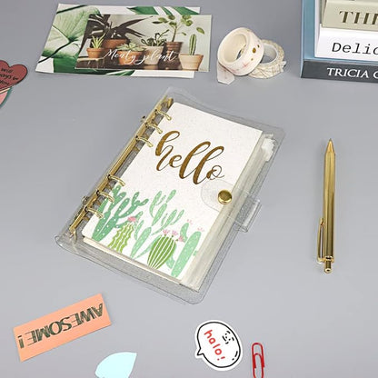 Glitter Powder PVC Binder Cover 6 Round Ring Binders Snap Button Closure Loose Leaf Folders Refillable Soft PVC Notebook Shell Protector (Gold 6 Rings, A6 Binder)