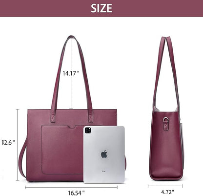 Telena Laptop Tote Bag for Women, 15.6 Inch Shoulder Tote Bag Leather Briefcase for Women, Large Capacity Handbag Bags