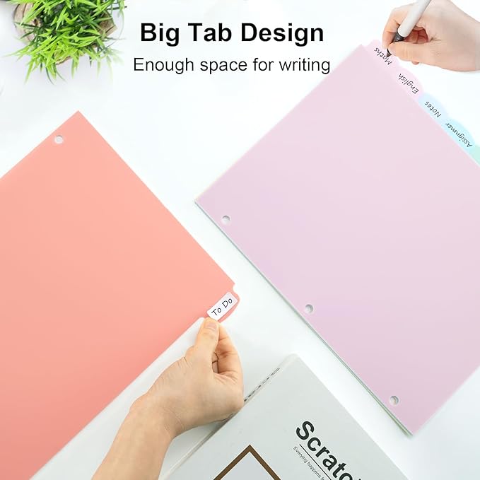 48 Count/6 Sets Write & Erase Binder Dividers with Tabs, Durable Plastic 8 Tab Dividers for 3 Ring Binder Letter Size, Separators for Student School Home Office Document Organizer, Pastel