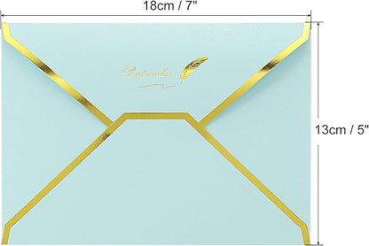 PATIKIL V Flap Envelopes, 10 Pack 7 x 5'' Luxury Style Gold Border Greeting Card Envelope for Invitations Weddings, Sky Blue
