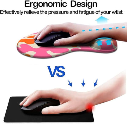 DOOKE Ergonomic Mouse Pad with Wrist Support and Coaster,Mouse Pads with Non-Slip PU Base for Home Office Working Studying Easy Typing & Pain Relief Leopard Print