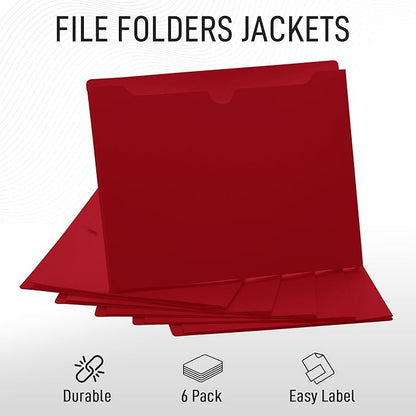 Red File Jackets, 2 Inch Expansion, Letter Size, Reinforced Straight-Cut Tab, 6 Pack