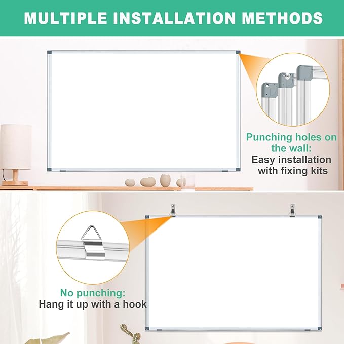 H-Qprobd Large Dry Erase White Board 4' x 3' Magnetic Whiteboard 48"x36" Aluminum Presentation Whiteboard with Long Pen Tray, 6 Markers, 2 Erasers &12 Magnets