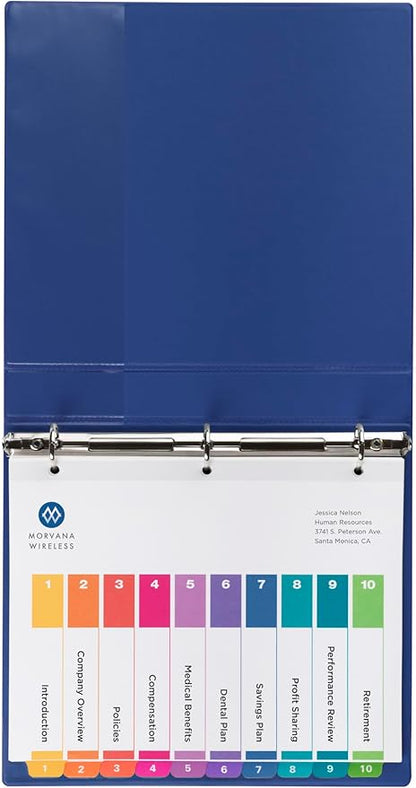 Avery 10 Tab Dividers for 3 Ring Binders, Customizable Table of Contents, Multicolor Tabs, 24 Sets (11169)