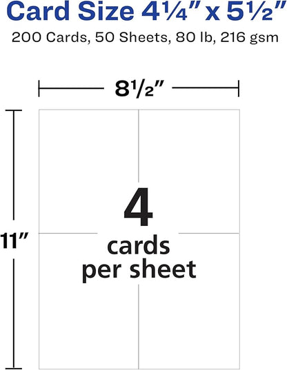Avery Printable Postcards, 4.25" x 5.5", Matte White, 200 Blank Postcards for Inkjet Printers (8387)